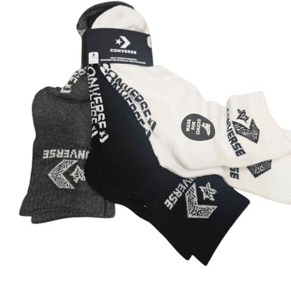 Converse 3 Pack Logo Half Cushion Quarter Socks - Picture 3 of 6